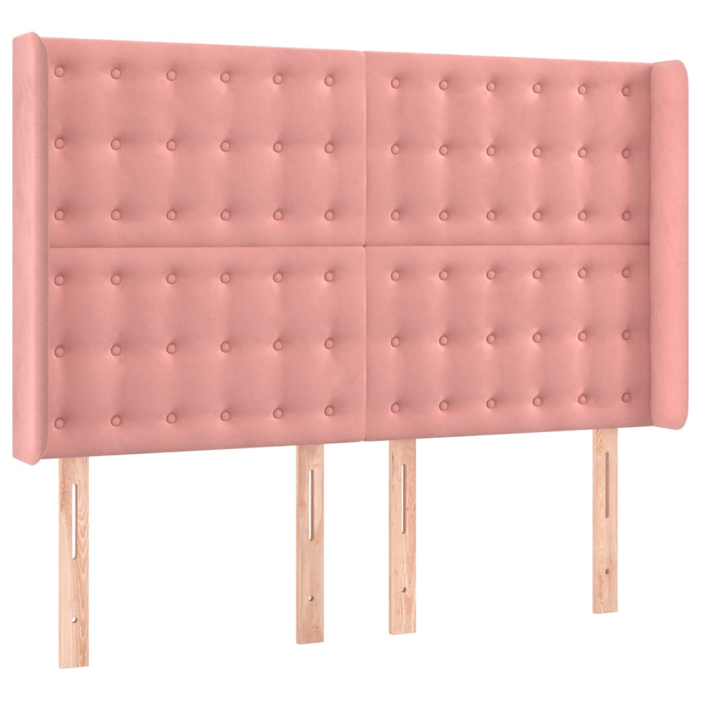 vidaXL Tăblie de pat cu LED, roz, 147x16x118/128 cm, catifea