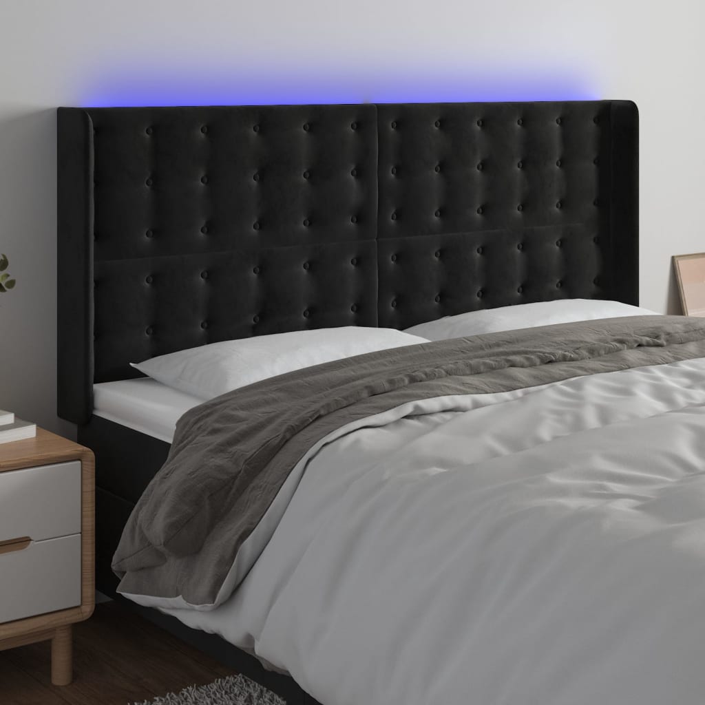 vidaXL Tăblie de pat cu LED, negru, 183x16x118/128 cm, catifea vidaXL Tăblie de pat cu LED, negru, 183x16x118/128 cm, catifea