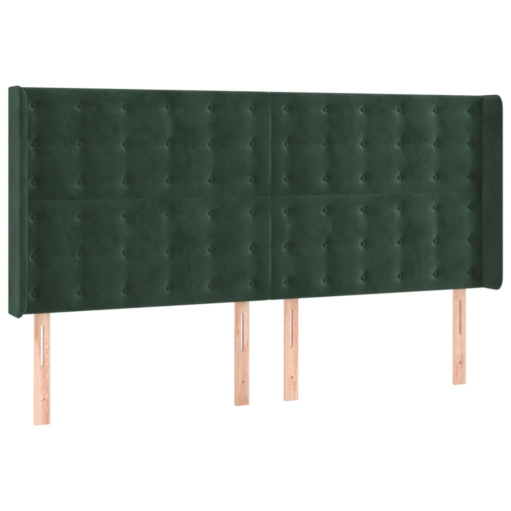 vidaXL Tăblie de pat cu LED, verde închis, 183x16x118/128 cm, catifea vidaXL Tăblie de pat cu LED, verde închis, 183x16x118/128 cm, catifea
