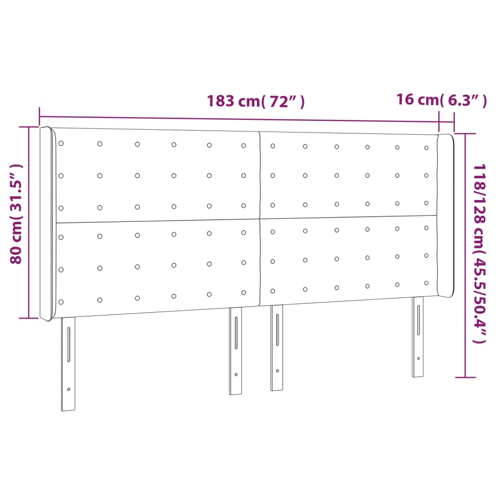 vidaXL Tăblie de pat cu LED, albastru închis, 183x16x118/128cm catifea