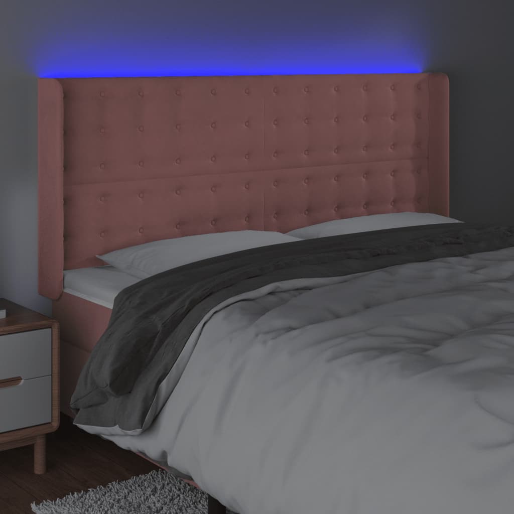 vidaXL Tăblie de pat cu LED, roz, 183x16x118/128 cm, catifea