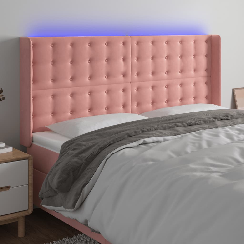 vidaXL Tăblie de pat cu LED, roz, 183x16x118/128 cm, catifea