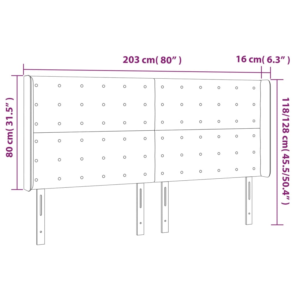vidaXL Tăblie de pat cu LED, albastru închis, 203x16x118/128cm catifea