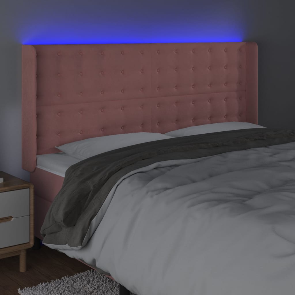 vidaXL Tăblie de pat cu LED, roz, 203x16x118/128 cm, catifea vidaXL Tăblie de pat cu LED, roz, 203x16x118/128 cm, catifea