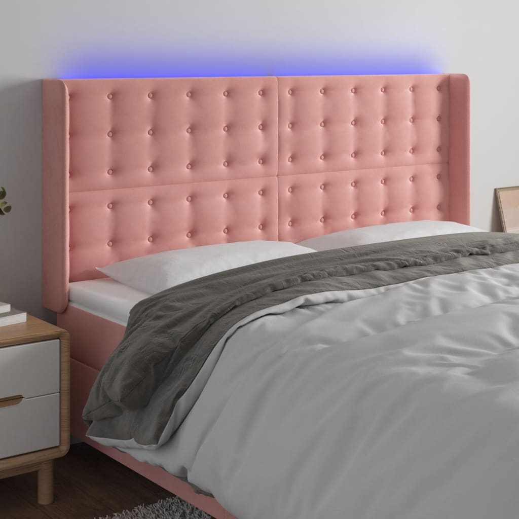 vidaXL Tăblie de pat cu LED, roz, 203x16x118/128 cm, catifea vidaXL Tăblie de pat cu LED, roz, 203x16x118/128 cm, catifea