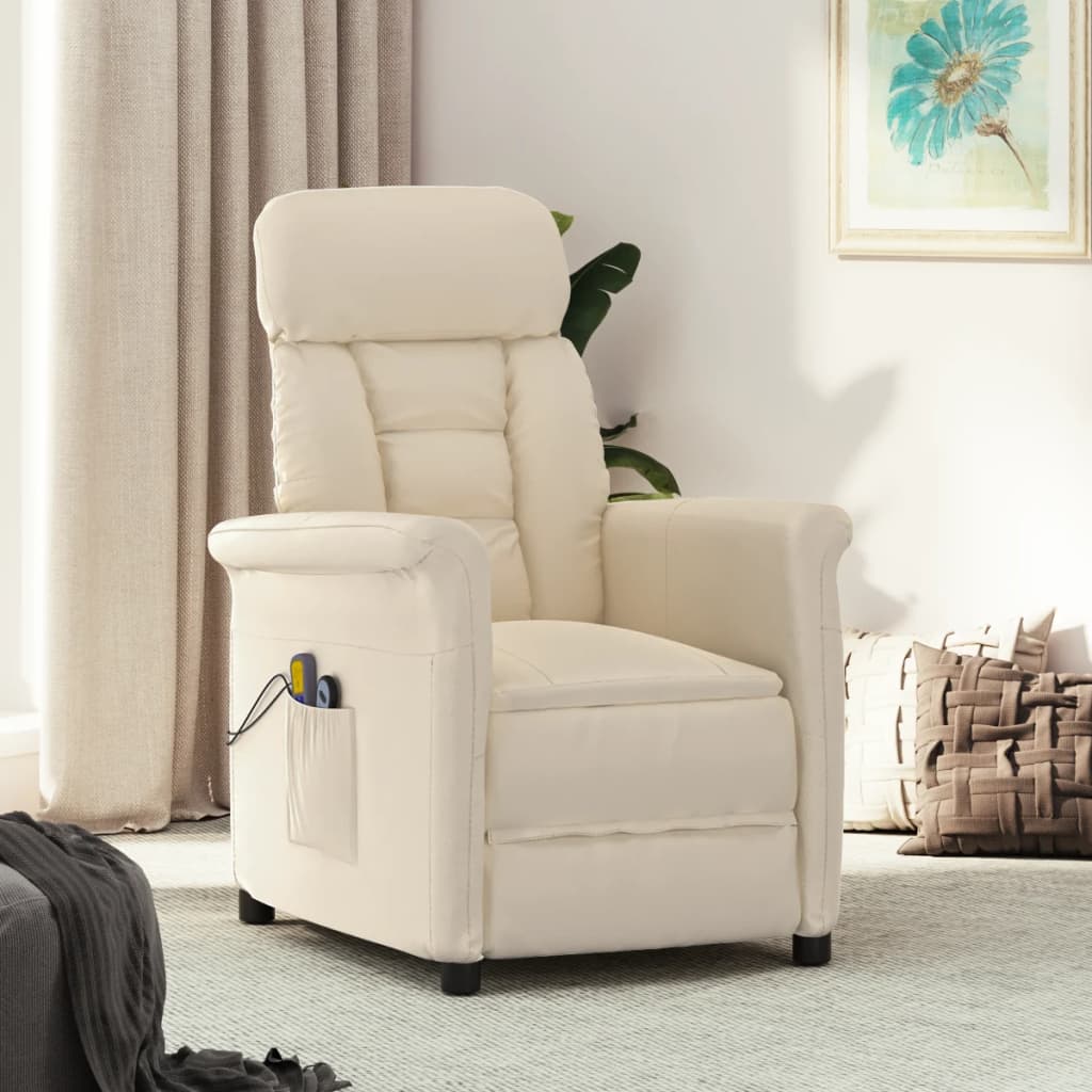 vidaXL Fotoliu de masaj electric, bej, microfibră vidaXL Fotoliu de masaj electric, bej, microfibră