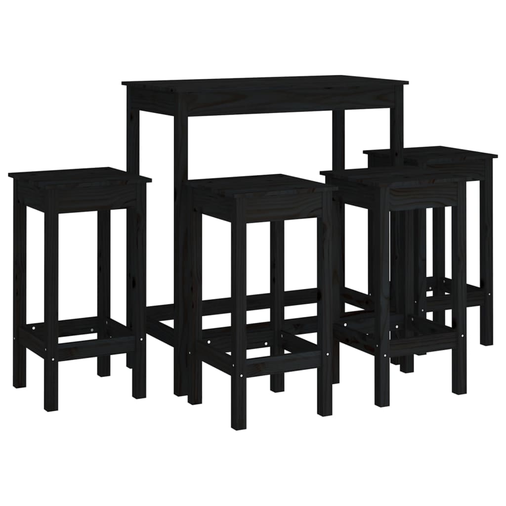 vidaXL Set mobilier de bar, 5 piese, negru, lemn masiv de pin vidaXL Set mobilier de bar, 5 piese, negru, lemn masiv de pin