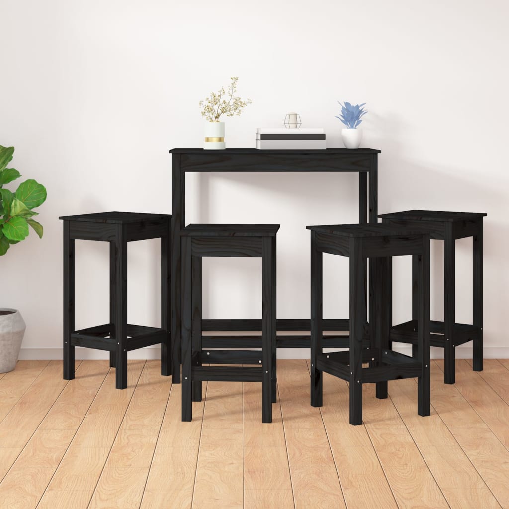 vidaXL Set mobilier de bar, 5 piese, negru, lemn masiv de pin vidaXL Set mobilier de bar, 5 piese, negru, lemn masiv de pin