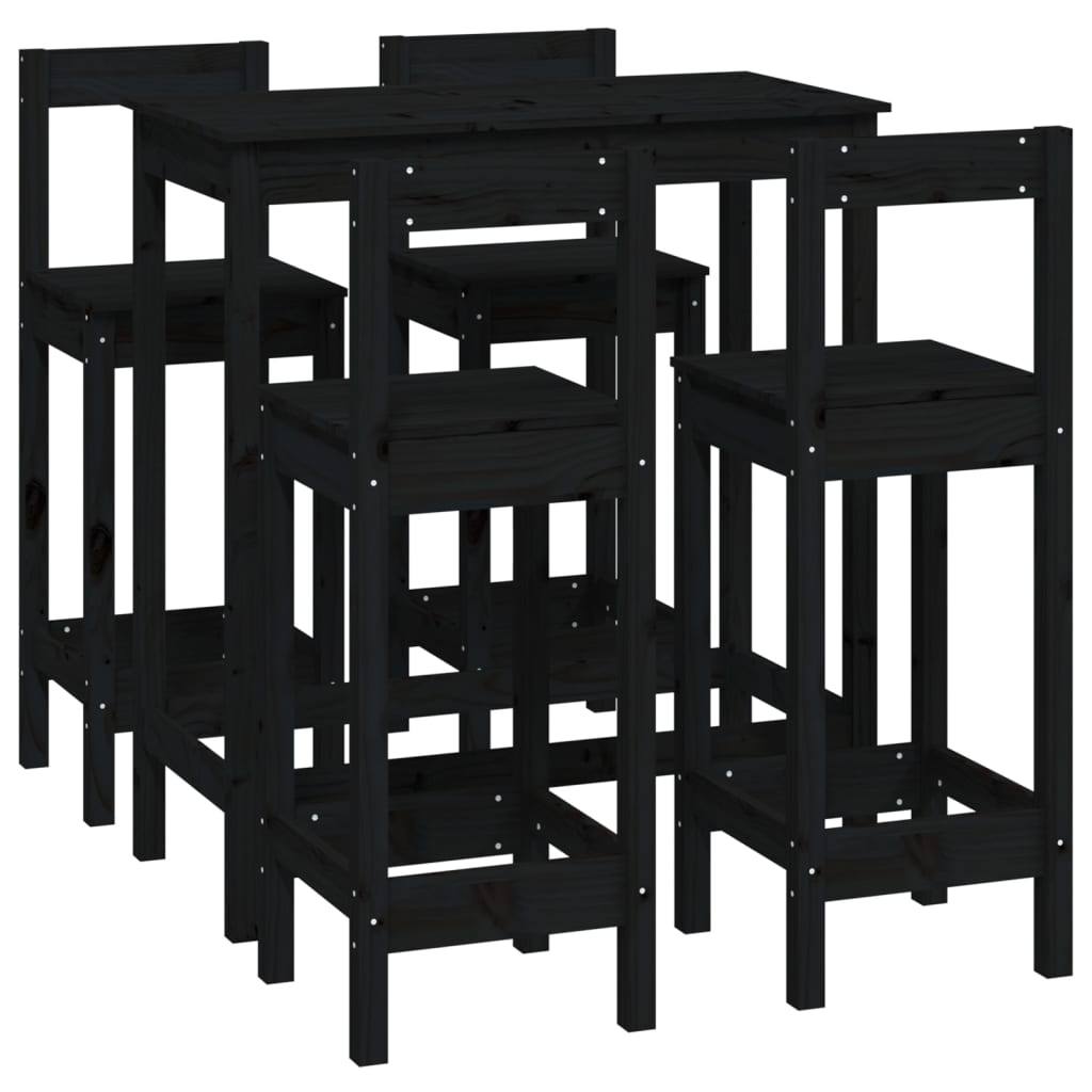 vidaXL Set mobilier de bar, 5 piese, negru, lemn masiv de pin vidaXL Set mobilier de bar, 5 piese, negru, lemn masiv de pin