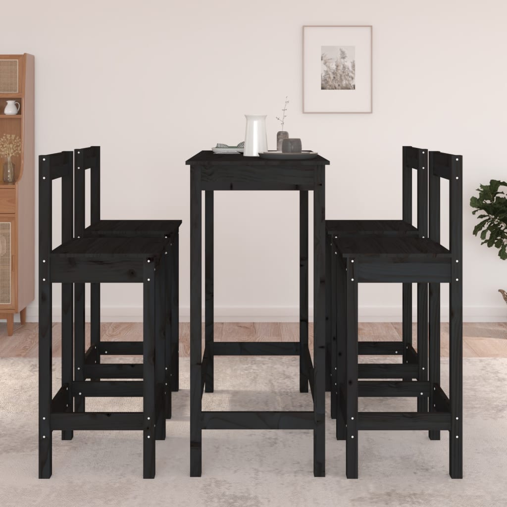 vidaXL Set mobilier de bar, 5 piese, negru, lemn masiv de pin vidaXL Set mobilier de bar, 5 piese, negru, lemn masiv de pin