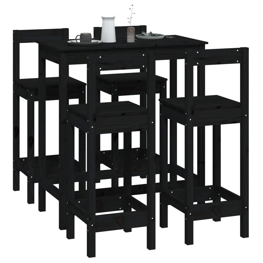 vidaXL Set mobilier de bar, 5 piese, negru, lemn masiv de pin vidaXL Set mobilier de bar, 5 piese, negru, lemn masiv de pin