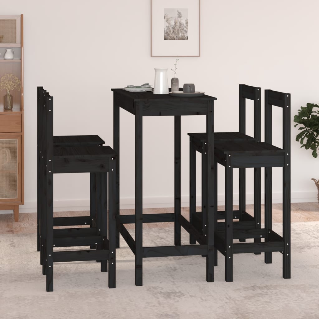 vidaXL Set mobilier de bar, 5 piese, negru, lemn masiv de pin vidaXL Set mobilier de bar, 5 piese, negru, lemn masiv de pin