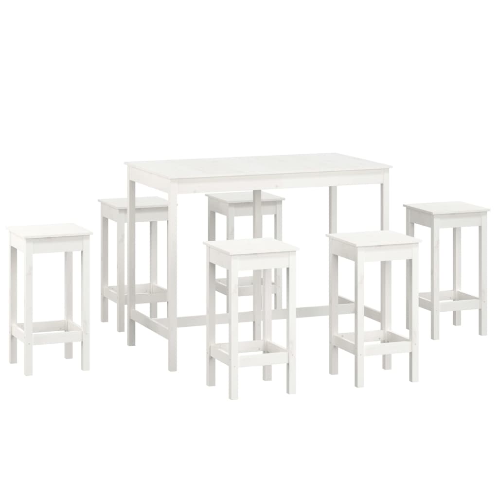 vidaXL Set mobilier de bar, 7 piese, alb, lemn masiv de pin