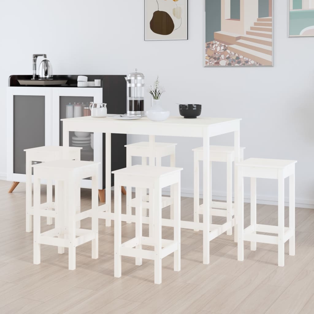 vidaXL Set mobilier de bar, 7 piese, alb, lemn masiv de pin
