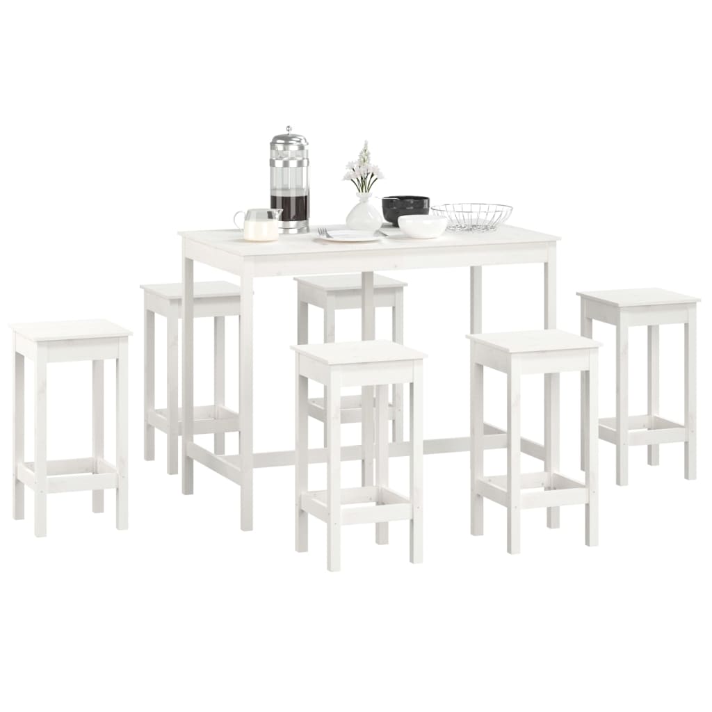 vidaXL Set mobilier de bar, 7 piese, alb, lemn masiv de pin