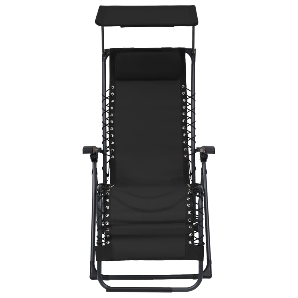 vidaXL Scaune șezlong pliabile, 2 buc., negru, textilenă vidaXL Scaune șezlong pliabile, 2 buc., negru, textilenă