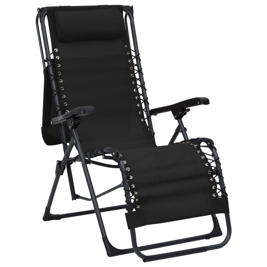 vidaXL Scaune șezlong pliabile, 2 buc., negru, textilenă vidaXL Scaune șezlong pliabile, 2 buc., negru, textilenă