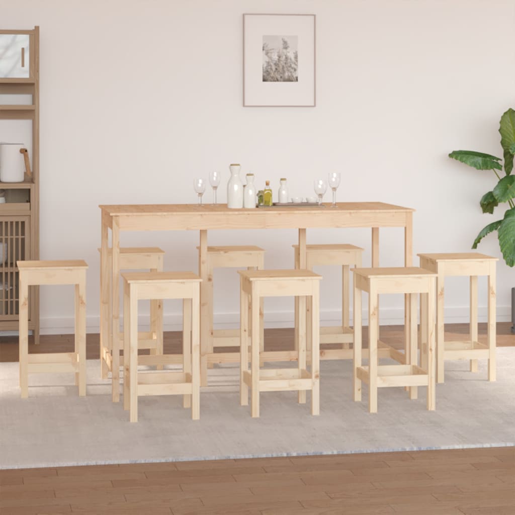 vidaXL Set mobilier de bar, 9 piese, lemn masiv de pin