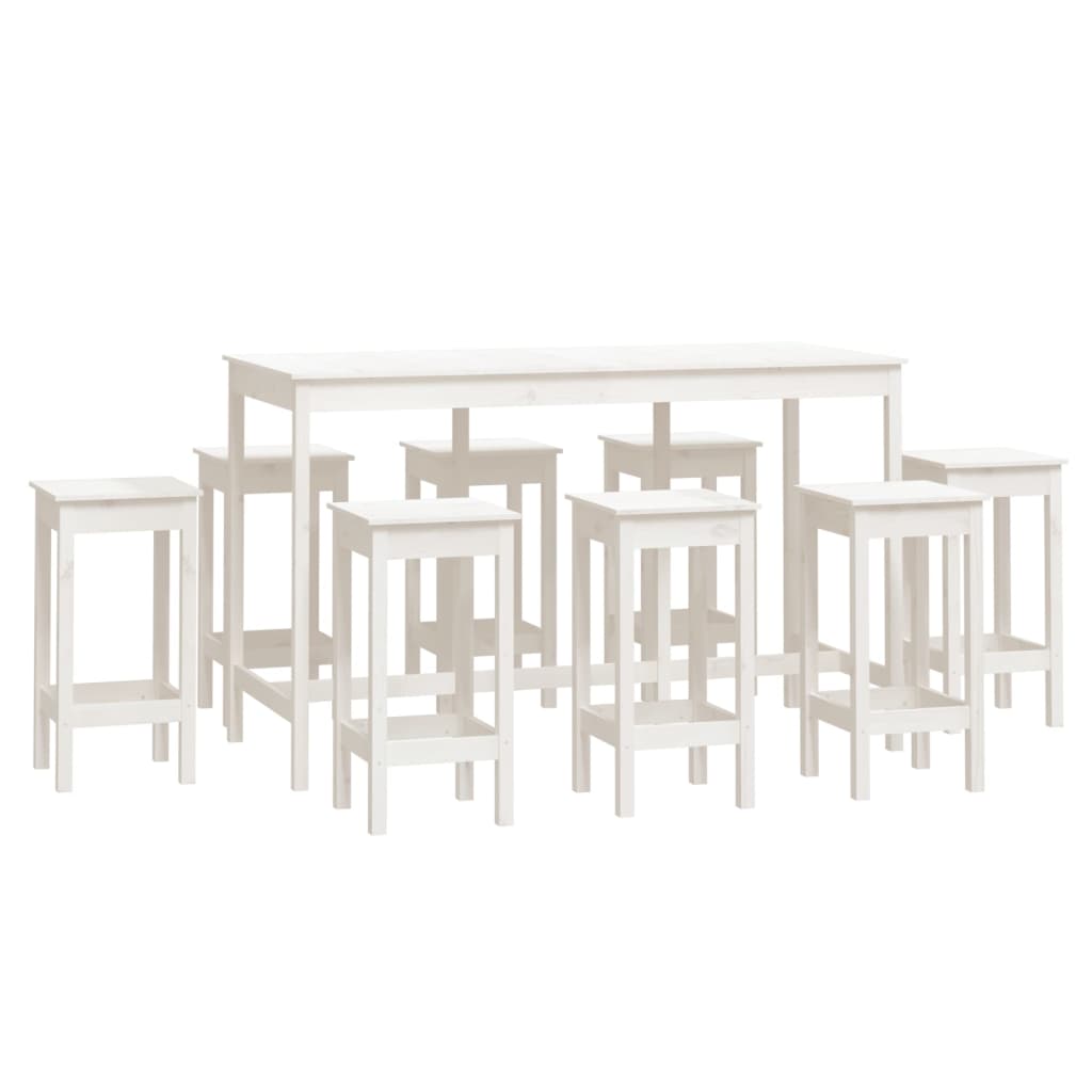vidaXL Set mobilier de bar, 9 piese, alb, lemn masiv de pin vidaXL Set mobilier de bar, 9 piese, alb, lemn masiv de pin