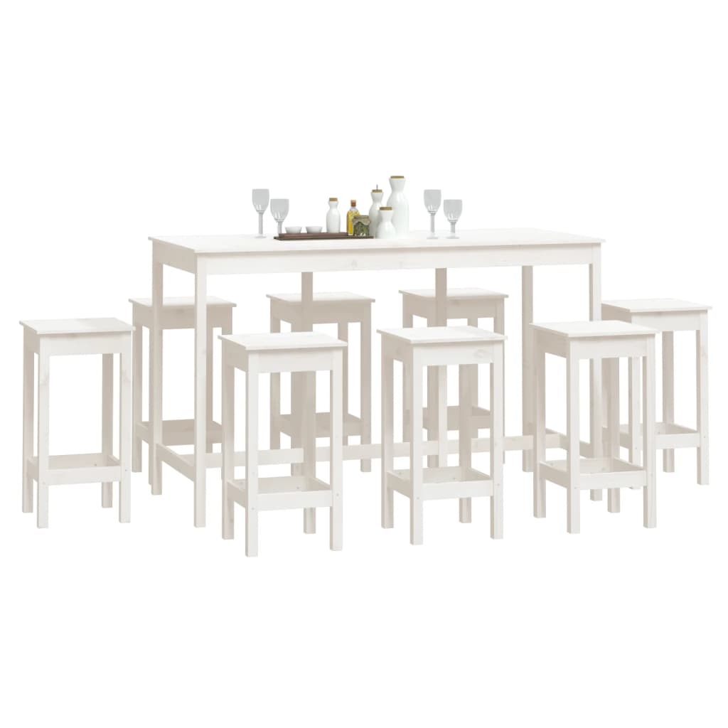 vidaXL Set mobilier de bar, 9 piese, alb, lemn masiv de pin vidaXL Set mobilier de bar, 9 piese, alb, lemn masiv de pin