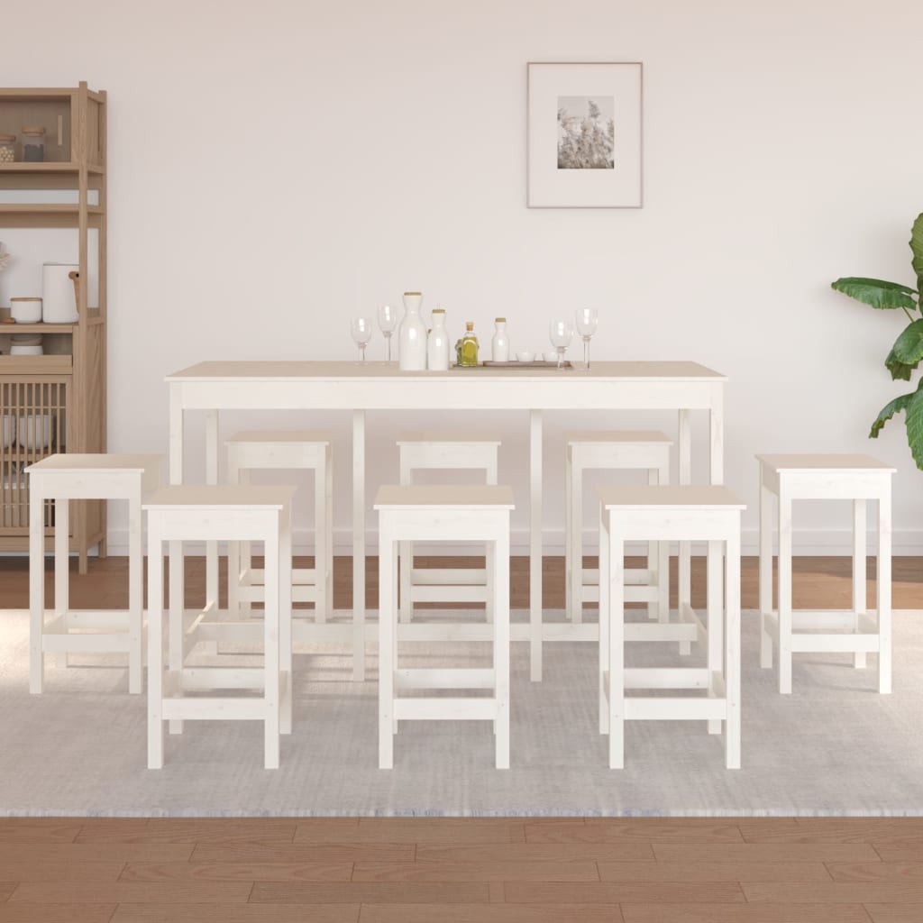 vidaXL Set mobilier de bar, 9 piese, alb, lemn masiv de pin vidaXL Set mobilier de bar, 9 piese, alb, lemn masiv de pin