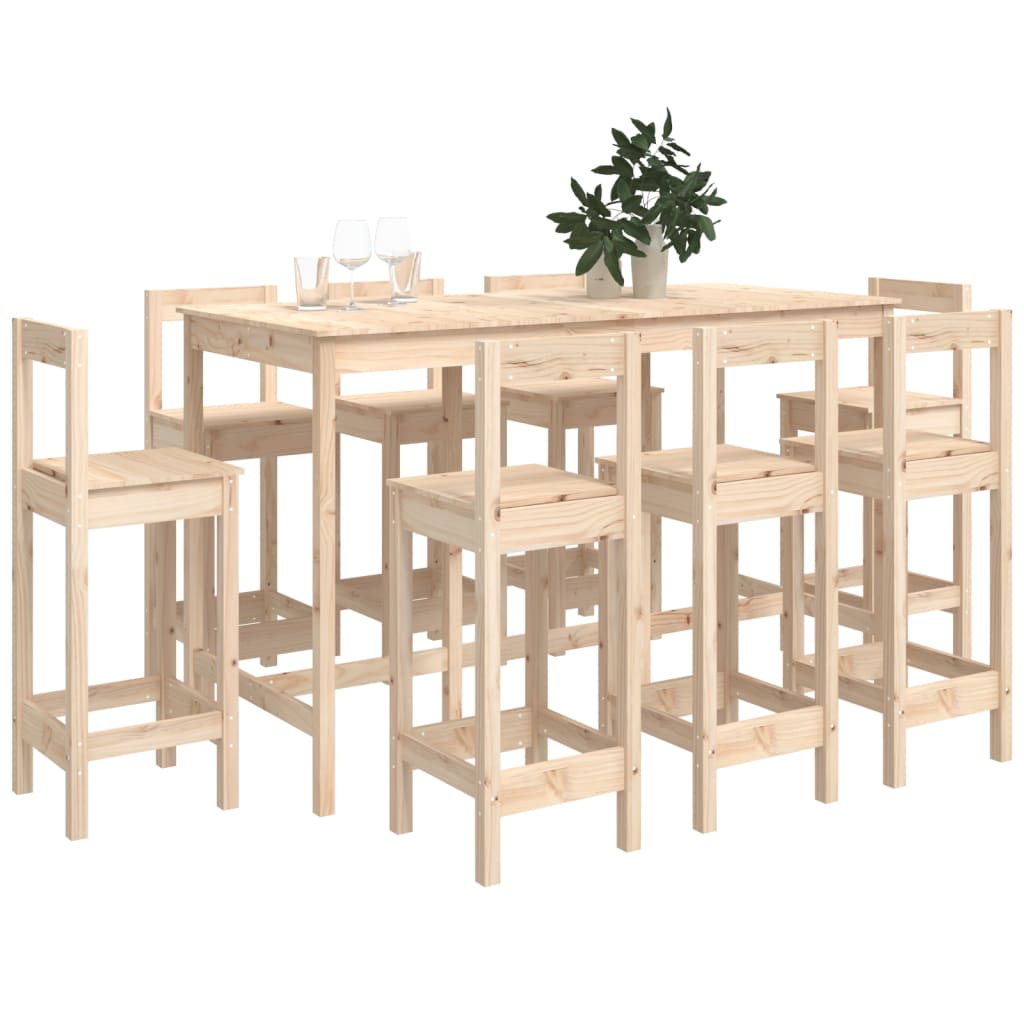 vidaXL Set mobilier de bar, 9 piese, lemn masiv de pin