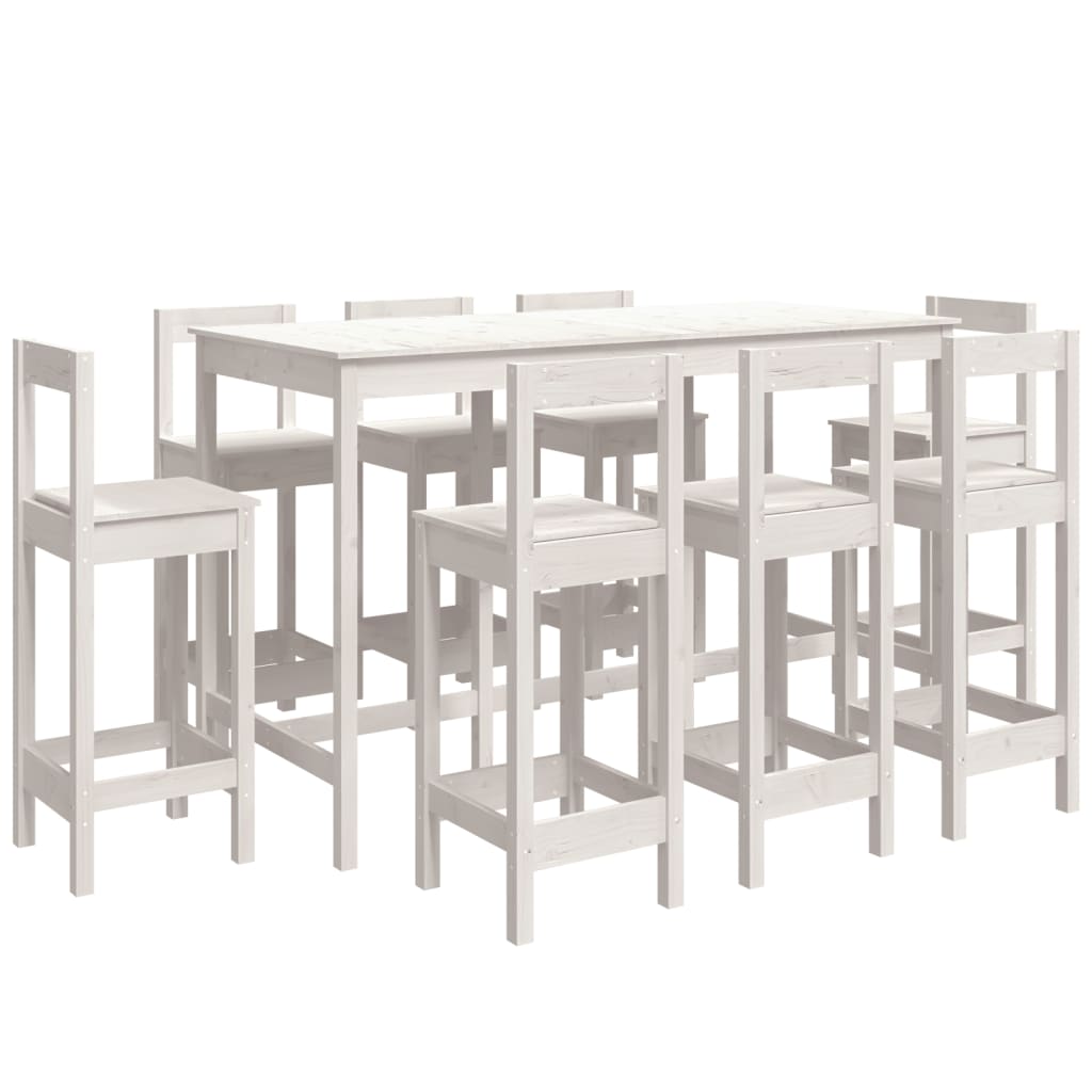 vidaXL Set mobilier de bar, 9 piese, alb, lemn masiv de pin