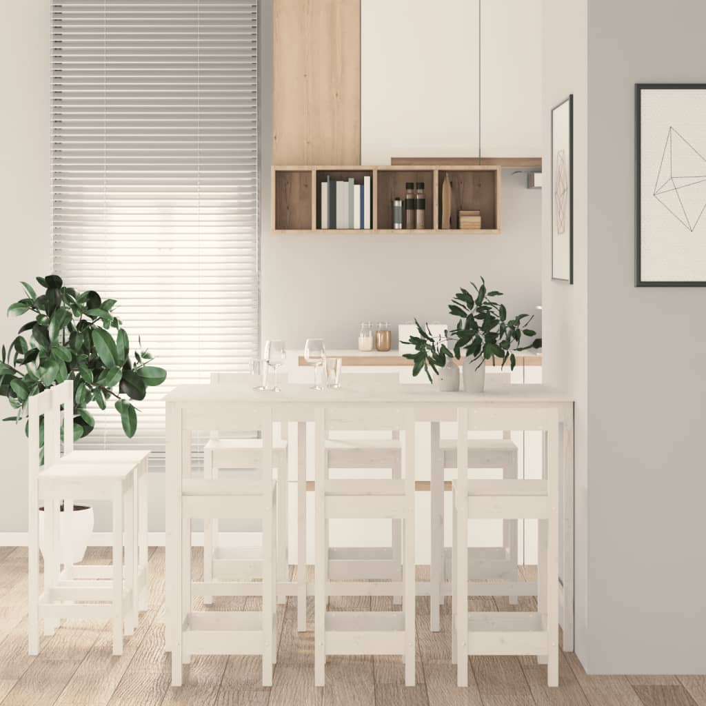 vidaXL Set mobilier de bar, 9 piese, alb, lemn masiv de pin