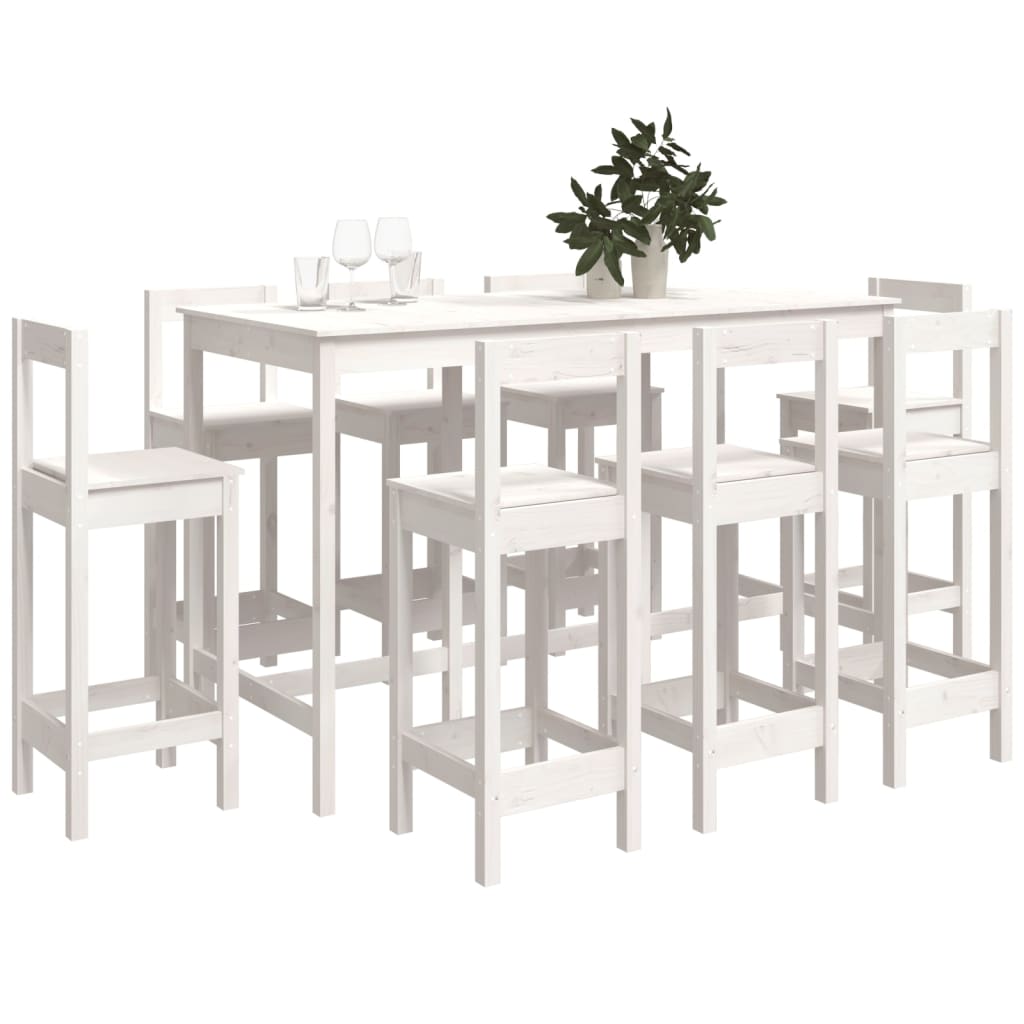 vidaXL Set mobilier de bar, 9 piese, alb, lemn masiv de pin