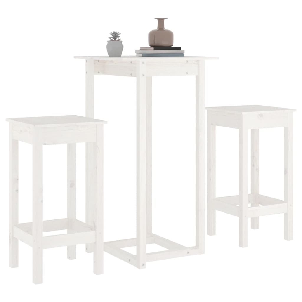 vidaXL Set mobilier de bar, 3 piese, alb, lemn masiv de pin vidaXL Set mobilier de bar, 3 piese, alb, lemn masiv de pin