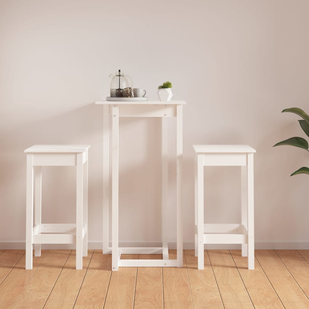 vidaXL Set mobilier de bar, 3 piese, alb, lemn masiv de pin vidaXL Set mobilier de bar, 3 piese, alb, lemn masiv de pin