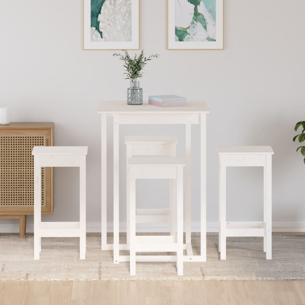 vidaXL Set mobilier de bar, 5 piese, alb, lemn masiv de pin vidaXL Set mobilier de bar, 5 piese, alb, lemn masiv de pin
