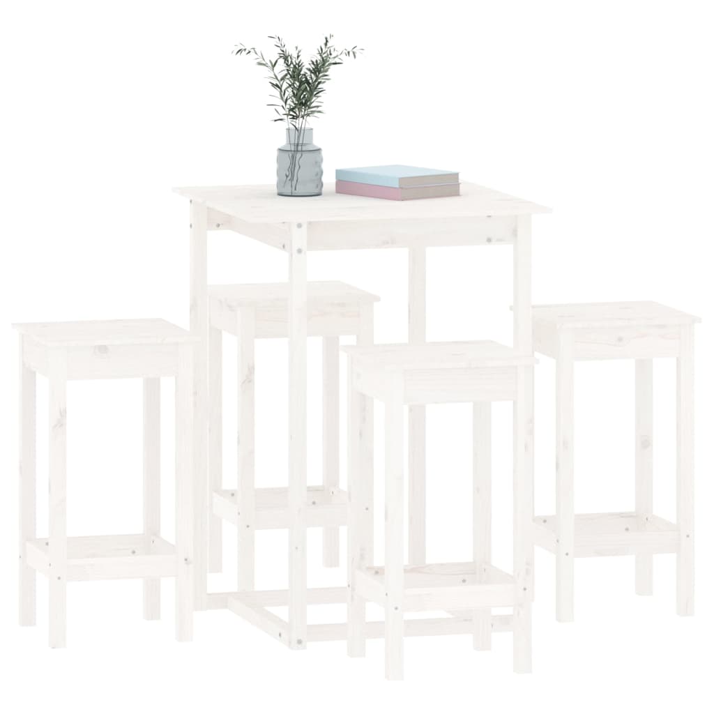 vidaXL Set mobilier de bar, 5 piese, alb, lemn masiv de pin vidaXL Set mobilier de bar, 5 piese, alb, lemn masiv de pin