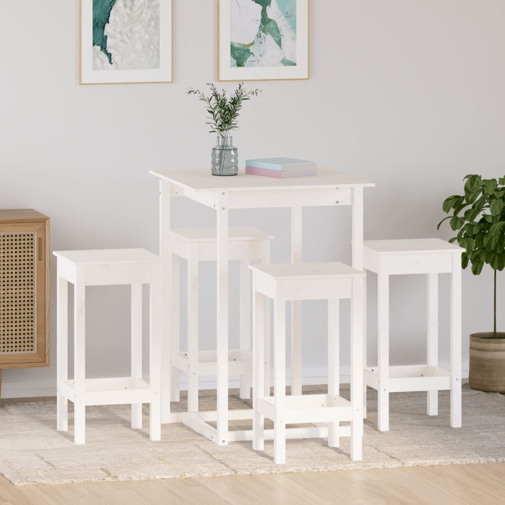 vidaXL Set mobilier de bar, 5 piese, alb, lemn masiv de pin vidaXL Set mobilier de bar, 5 piese, alb, lemn masiv de pin