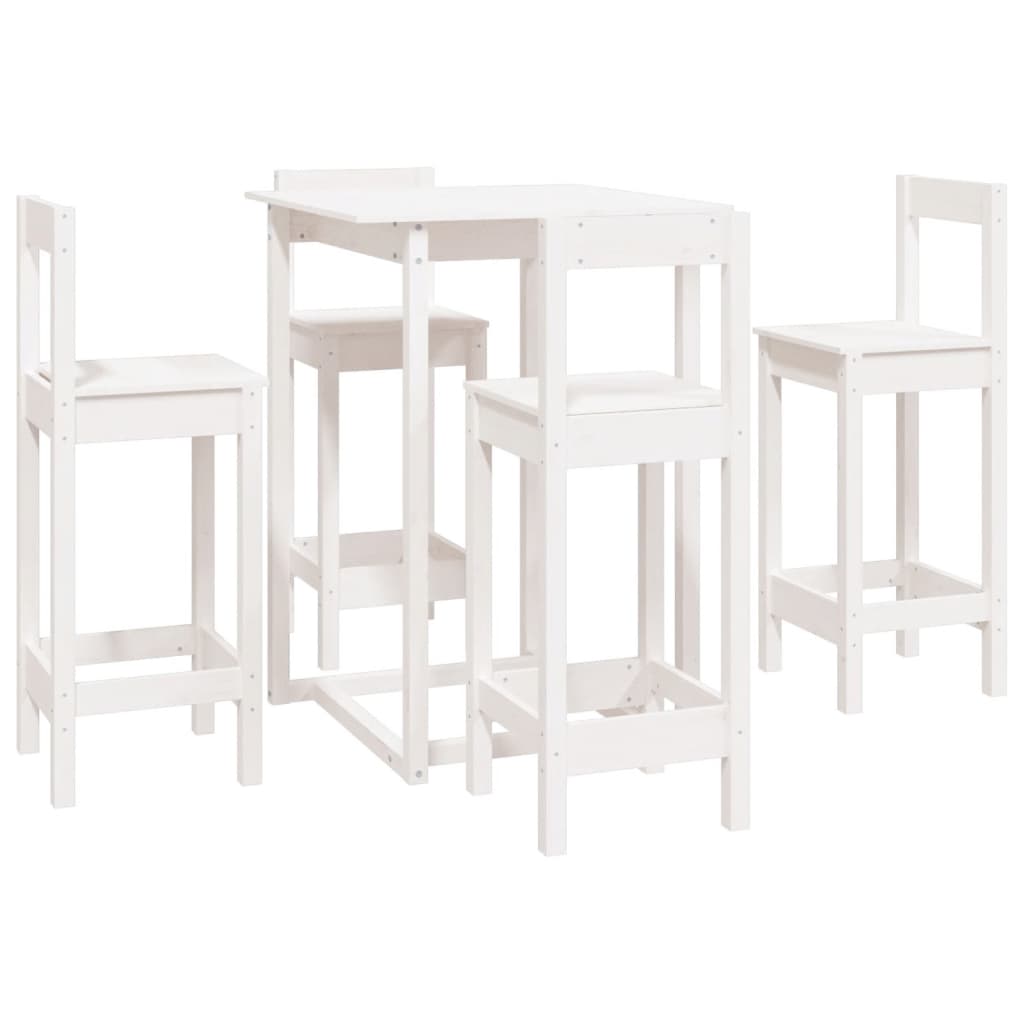 vidaXL Set mobilier de bar, 5 piese, alb, lemn masiv de pin