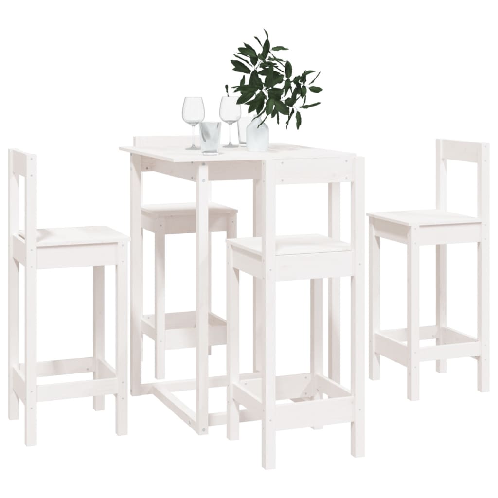 vidaXL Set mobilier de bar, 5 piese, alb, lemn masiv de pin