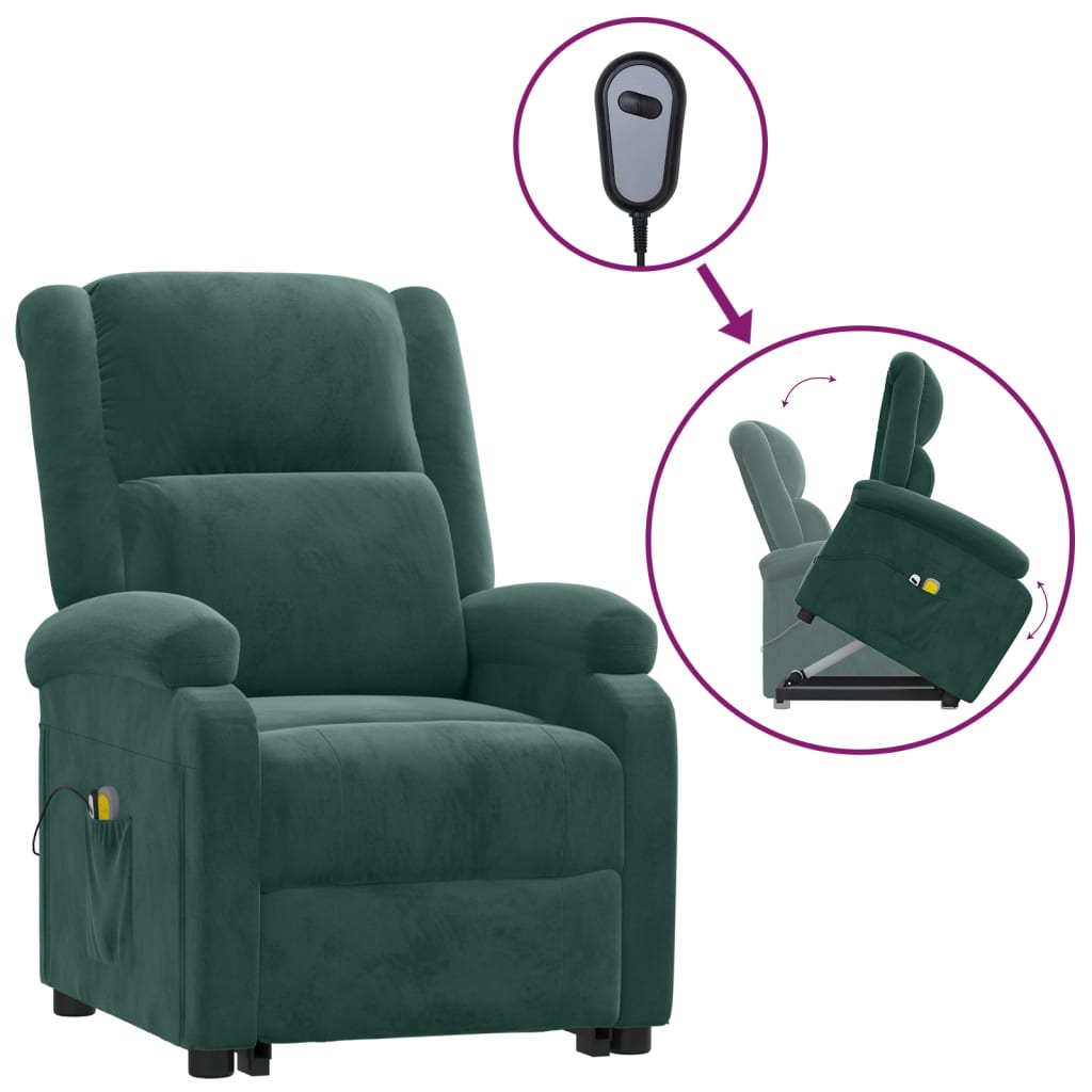 vidaXL Fotoliu de masaj cu ridicare, verde închis, catifea vidaXL Fotoliu de masaj cu ridicare, verde închis, catifea