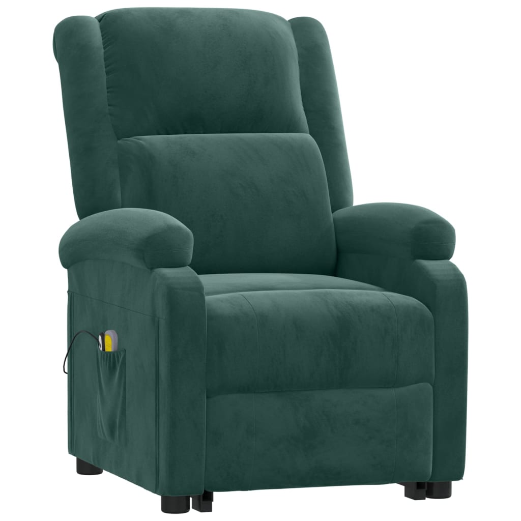 vidaXL Fotoliu de masaj cu ridicare, verde închis, catifea vidaXL Fotoliu de masaj cu ridicare, verde închis, catifea