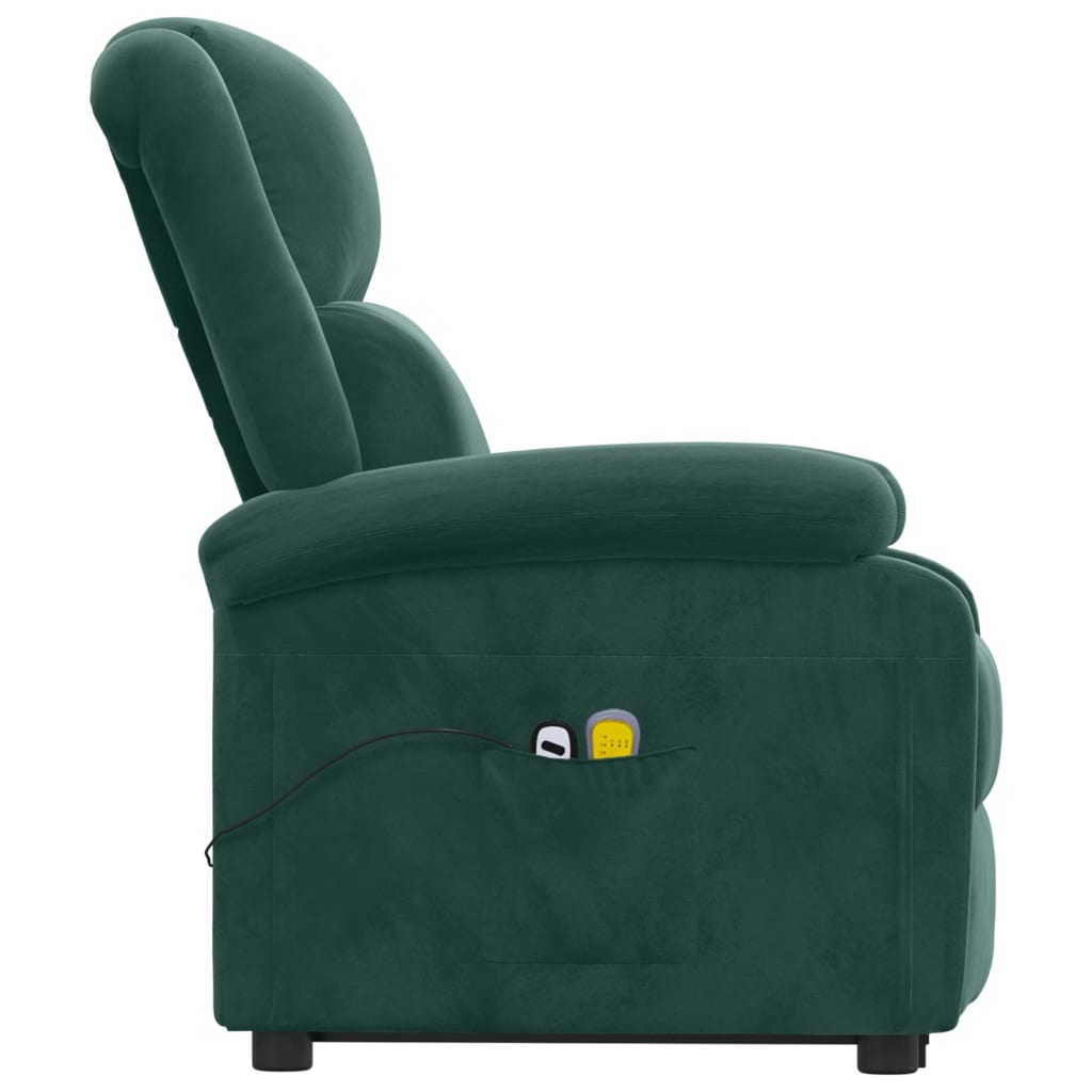 vidaXL Fotoliu de masaj cu ridicare, verde închis, catifea vidaXL Fotoliu de masaj cu ridicare, verde închis, catifea