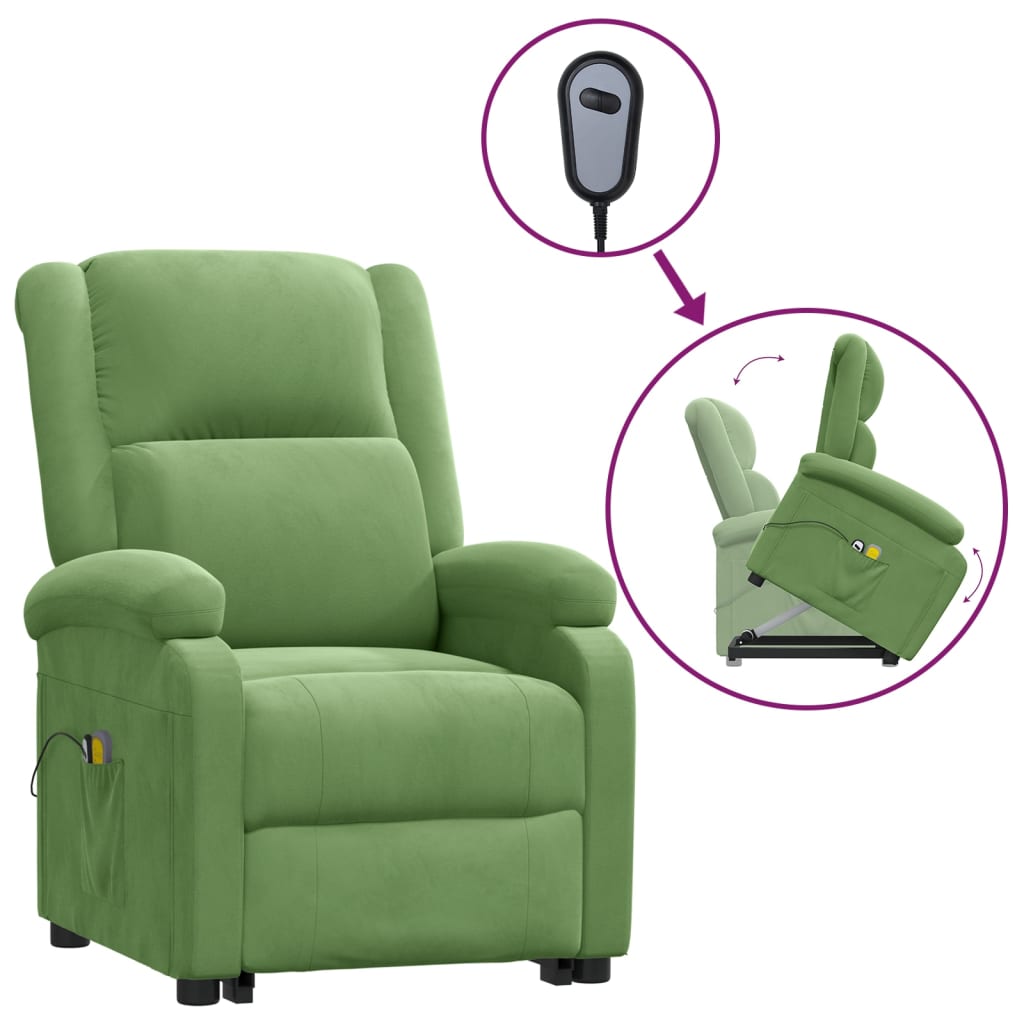 vidaXL Fotoliu de masaj cu ridicare, verde deschis, catifea