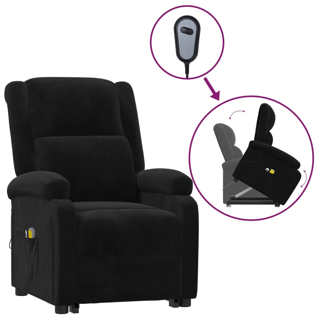 vidaXL Fotoliu de masaj cu ridicare, negru, catifea vidaXL Fotoliu de masaj cu ridicare, negru, catifea