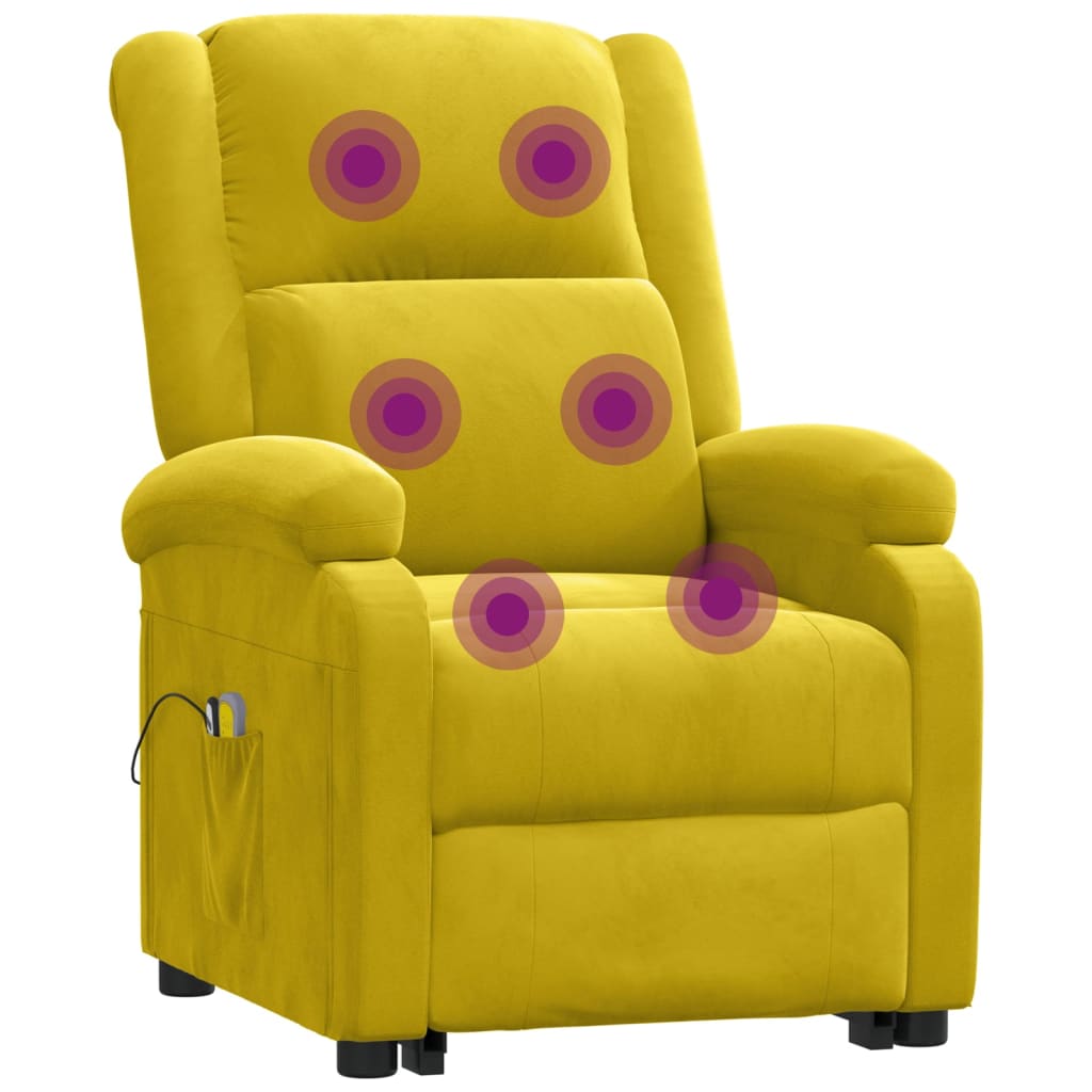 vidaXL Fotoliu de masaj cu ridicare, galben, catifea vidaXL Fotoliu de masaj cu ridicare, galben, catifea
