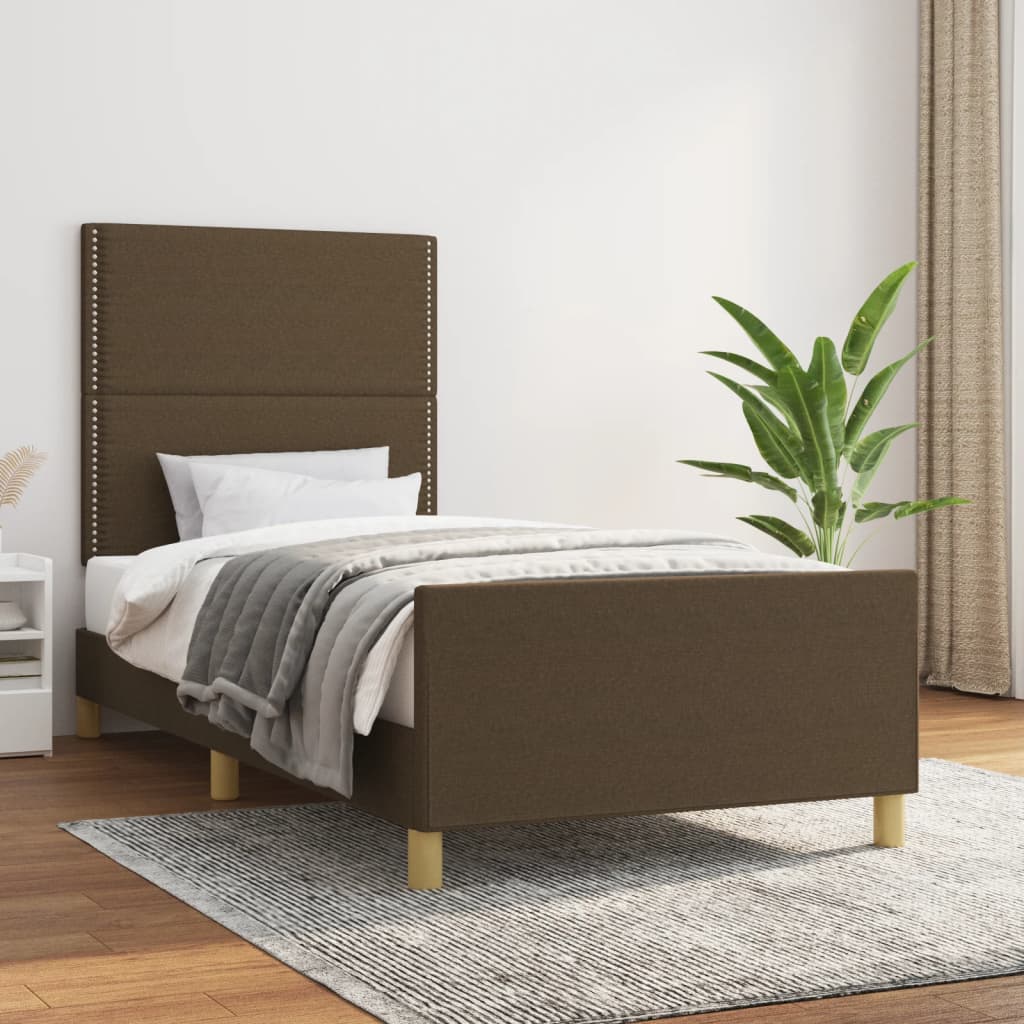 vidaXL Cadru de pat fără saltea, maro închis, 100x200 cm, textil vidaXL Cadru de pat fără saltea, maro închis, 100x200 cm, textil
