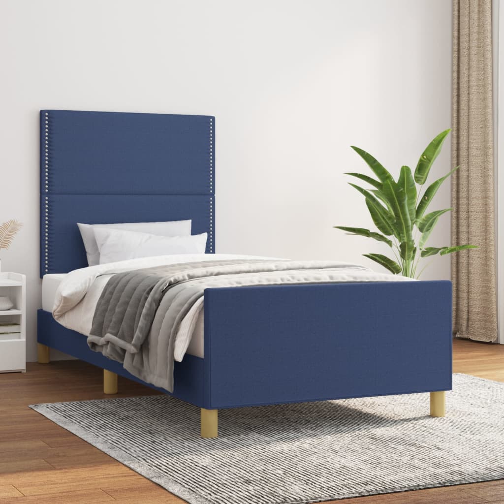 vidaXL Cadru de pat fără saltea țesătură albastră 100x200 cm vidaXL Cadru de pat fără saltea țesătură albastră 100x200 cm