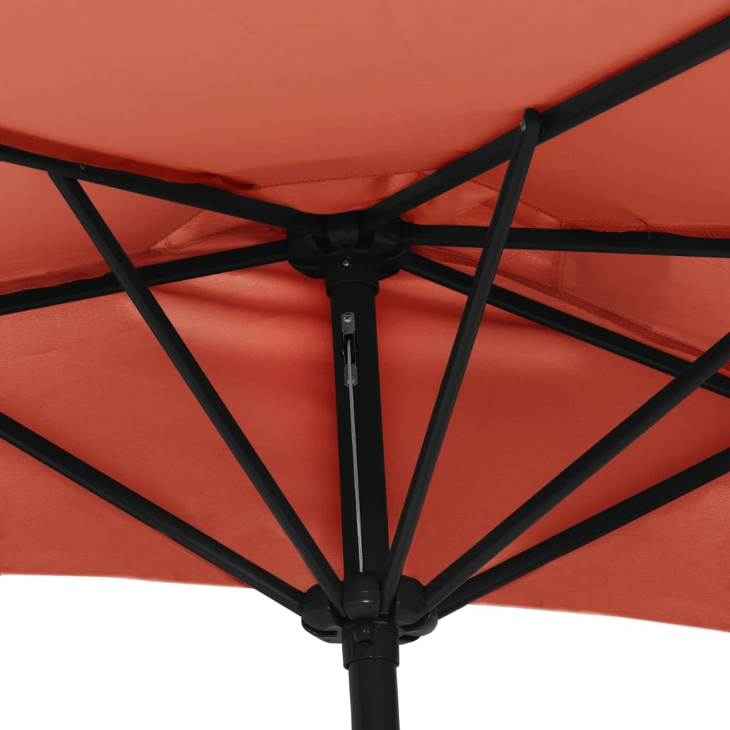 vidaXL Umbrelă balcon tijă aluminiu cărămiziu 270x144x222cm semirotund