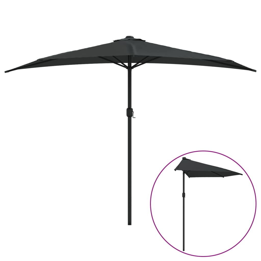 vidaXL Umbrelă de balcon tijă aluminiu negru 300x155x223cm semirotund
