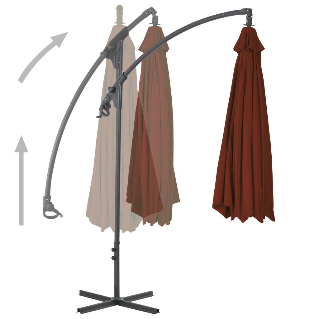 vidaXL Umbrelă suspendată cu stâlp din oțel, cărămiziu, 300 cm vidaXL Umbrelă suspendată cu stâlp din oțel, cărămiziu, 300 cm