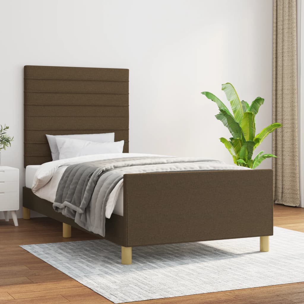vidaXL Cadru de pat fără saltea, maro închis, 90x190 cm, textil vidaXL Cadru de pat fără saltea, maro închis, 90x190 cm, textil