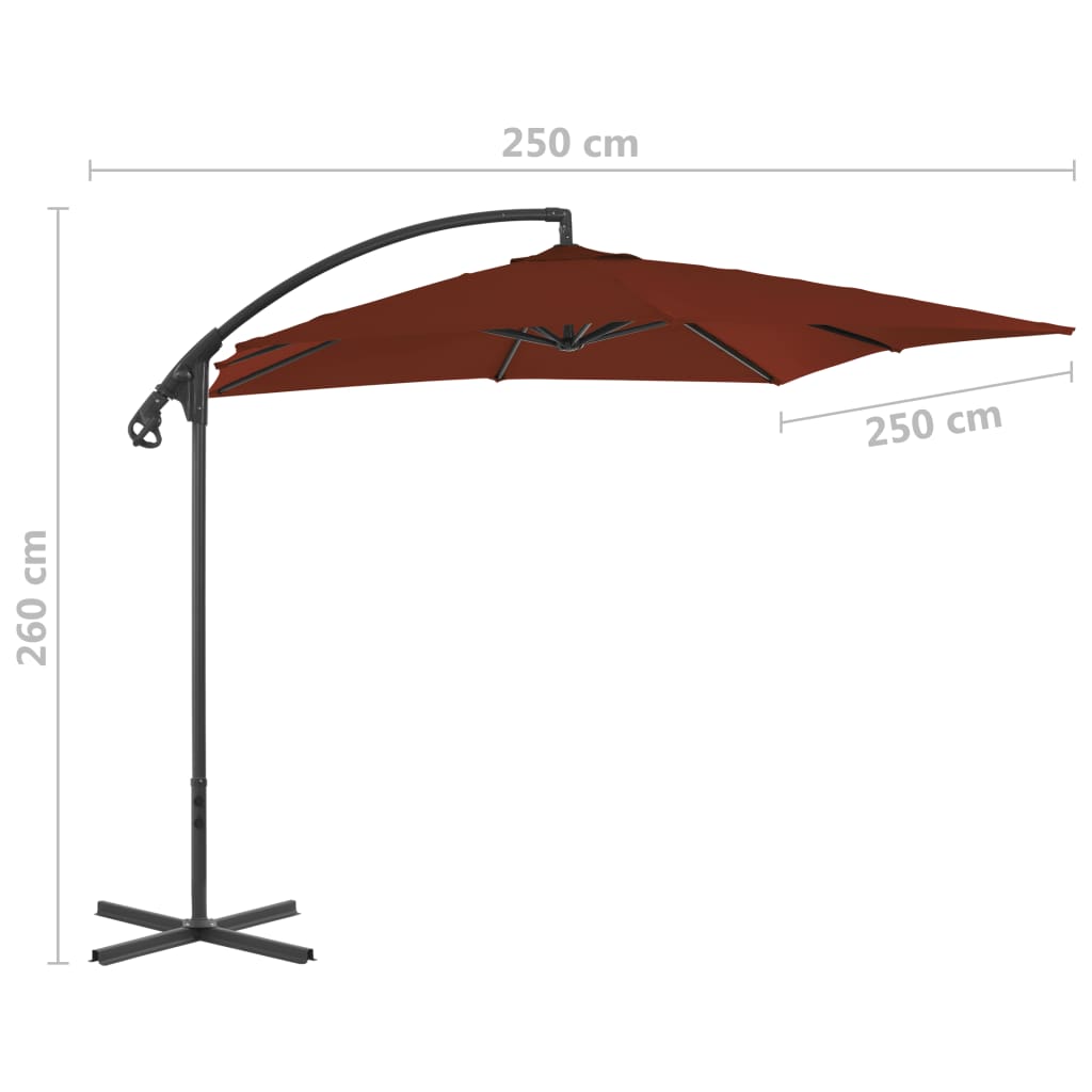 vidaXL Umbrelă suspendată cu stâlp din oțel, cărămiziu, 250x250 cm