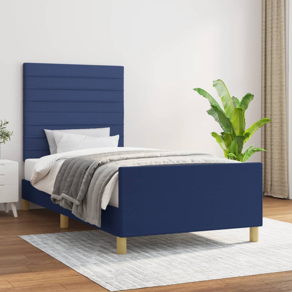vidaXL Cadru de pat fără saltea țesătură albastră 100x200 cm vidaXL Cadru de pat fără saltea țesătură albastră 100x200 cm